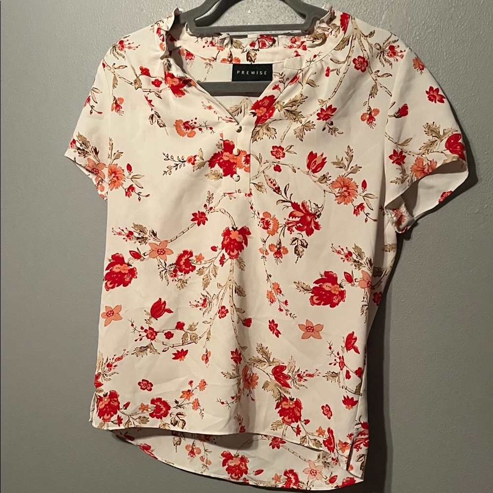 Premise Red and Cream Floral Blouse